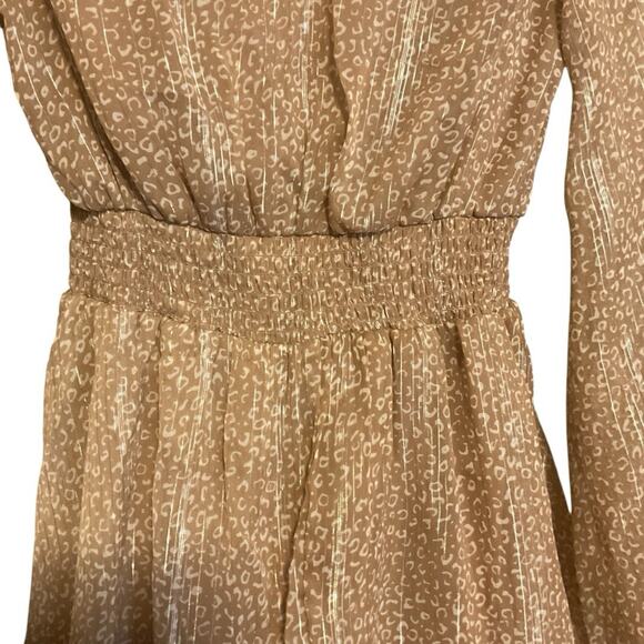 Michael Kors Metallic Gold Shimmer XXS Long Sleeve Mini Dress Party Ruffle Hem - Picture 16 of 16